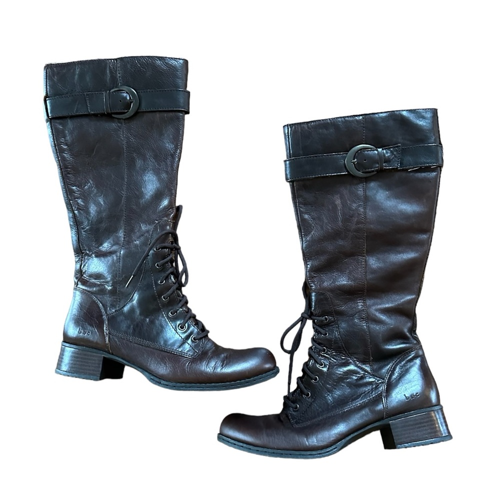 BOC 7/38 Brown Leather Lace Up Heeled Riding Boots